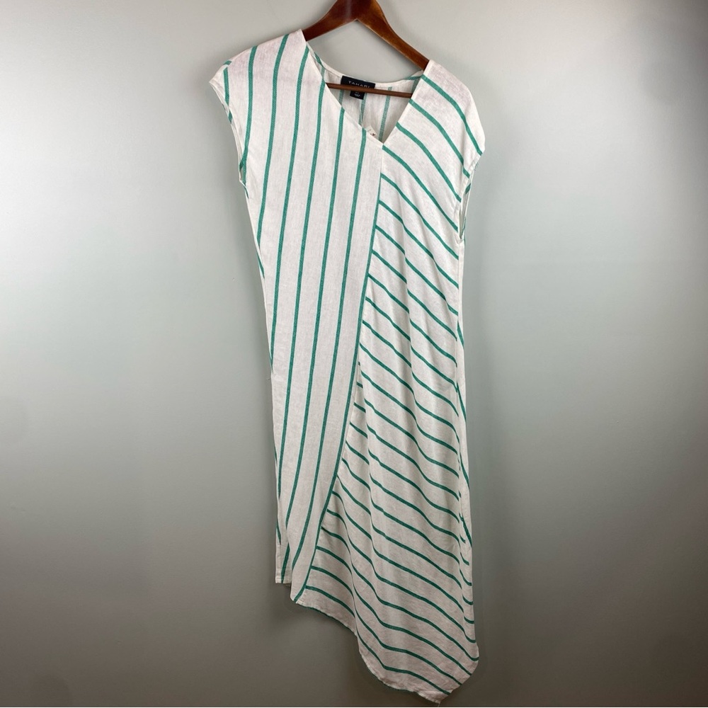 NWT Tahari Size Small Linen Blend Midi Stripe Abstract Asymmetrical Artsy dress